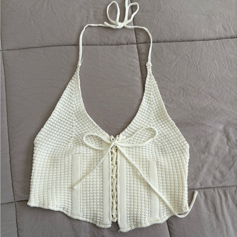 12th Tribe Cream Knit Halter Top